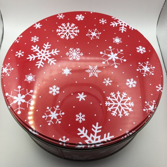 Santa's Workbench 8" Medium Round Canister Christmas Holiday Red White Snowflake - Picture 3 of 10